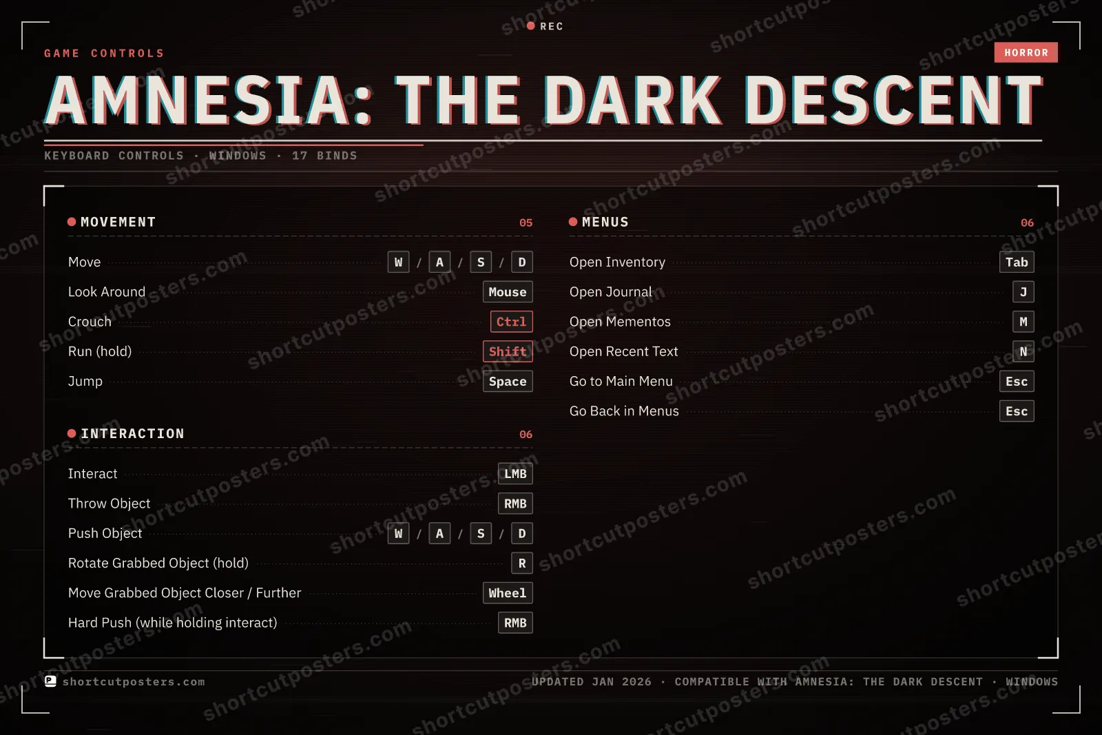 Amnesia: The Dark Descent controls poster preview