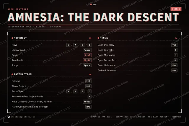 Amnesia: The Dark Descent controls poster preview