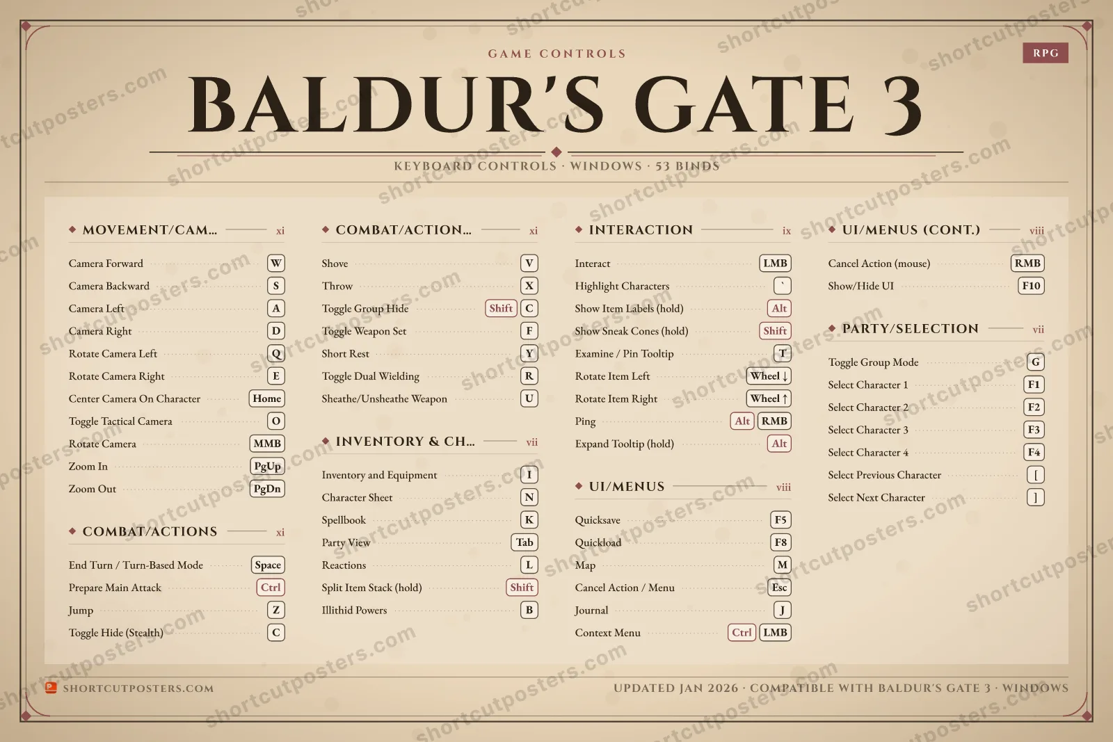 Baldur's Gate 3 controls poster preview