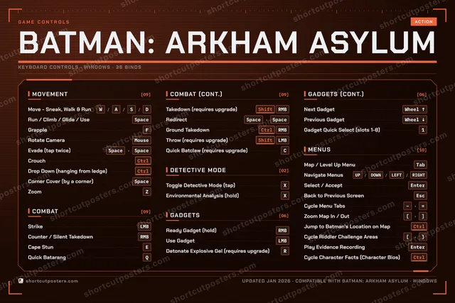 Batman: Arkham Asylum controls poster preview