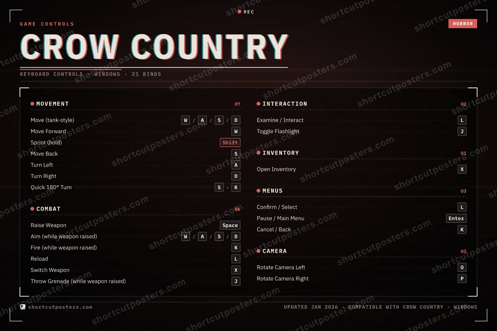 Crow Country controls poster preview