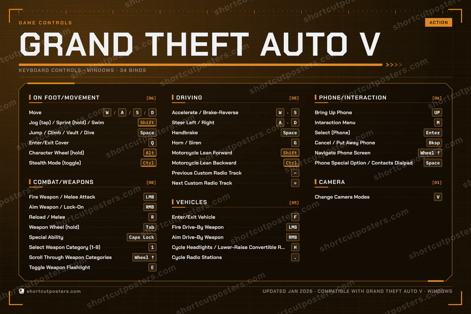 Grand Theft Auto V controls poster preview
