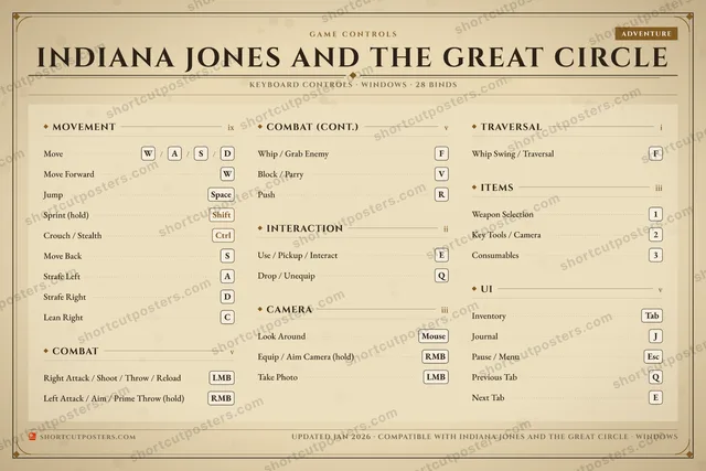 Indiana Jones and the Great Circle controls poster preview