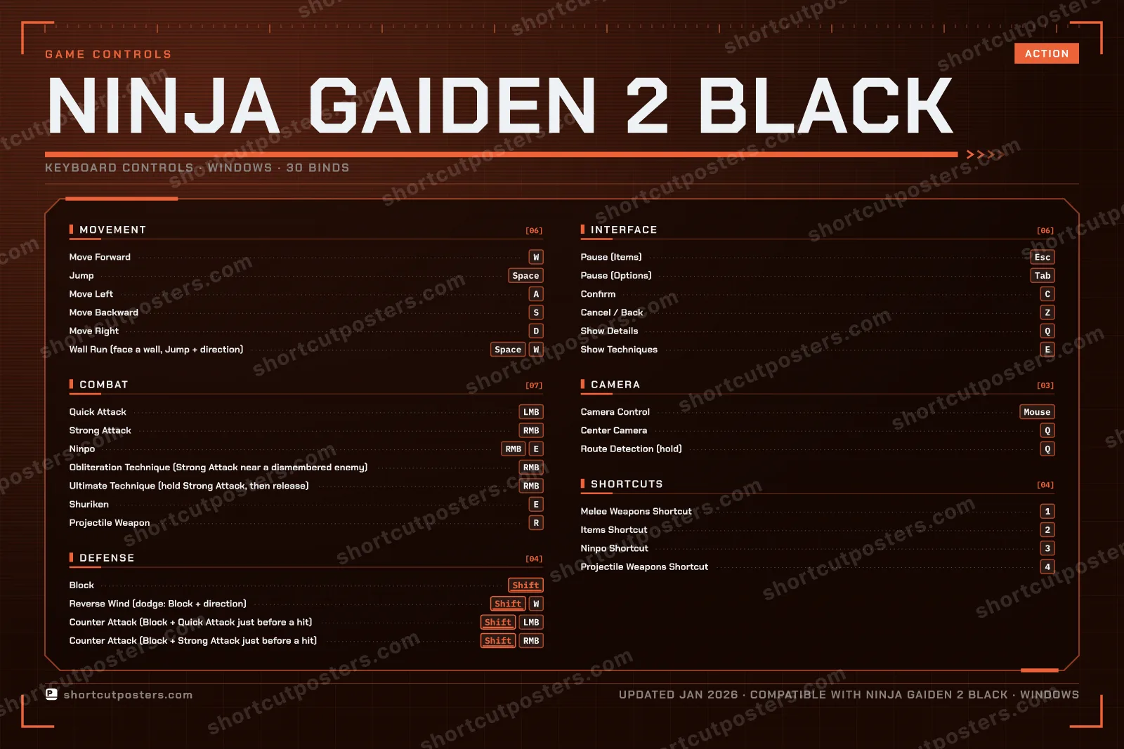Ninja Gaiden 2 Black controls poster preview
