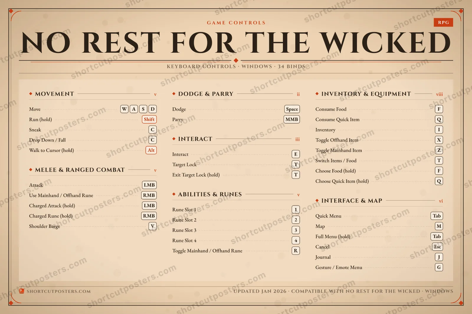 No Rest for the Wicked controls poster preview