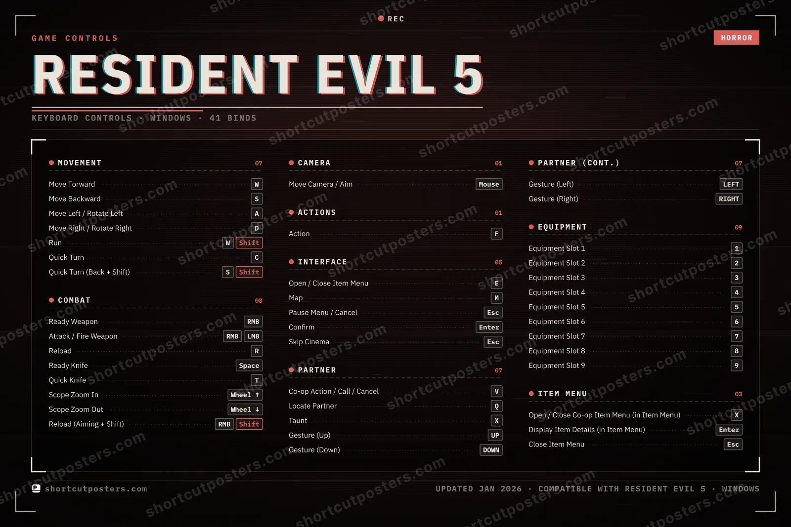 Resident Evil 5 controls poster preview
