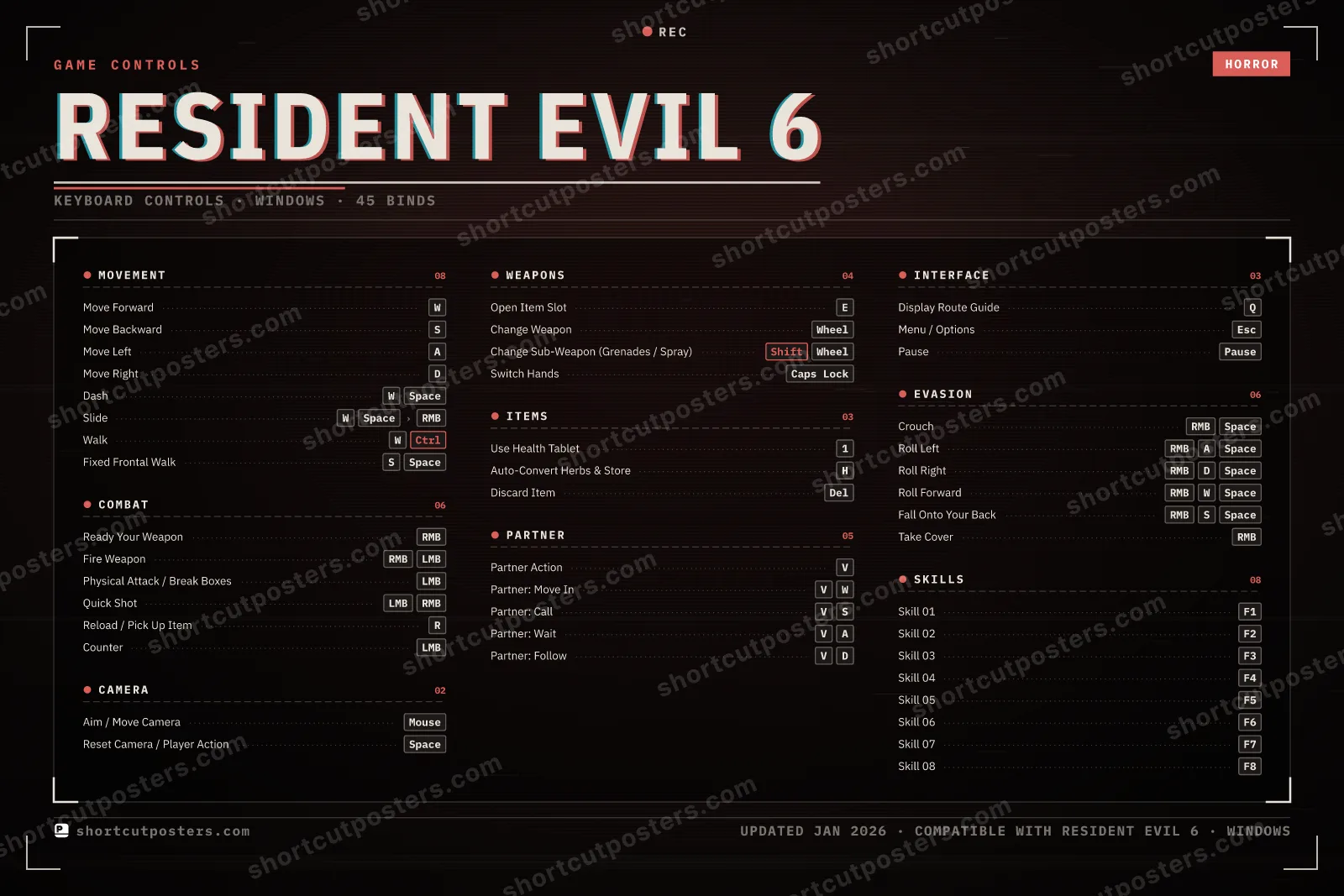 Resident Evil 6 controls poster preview