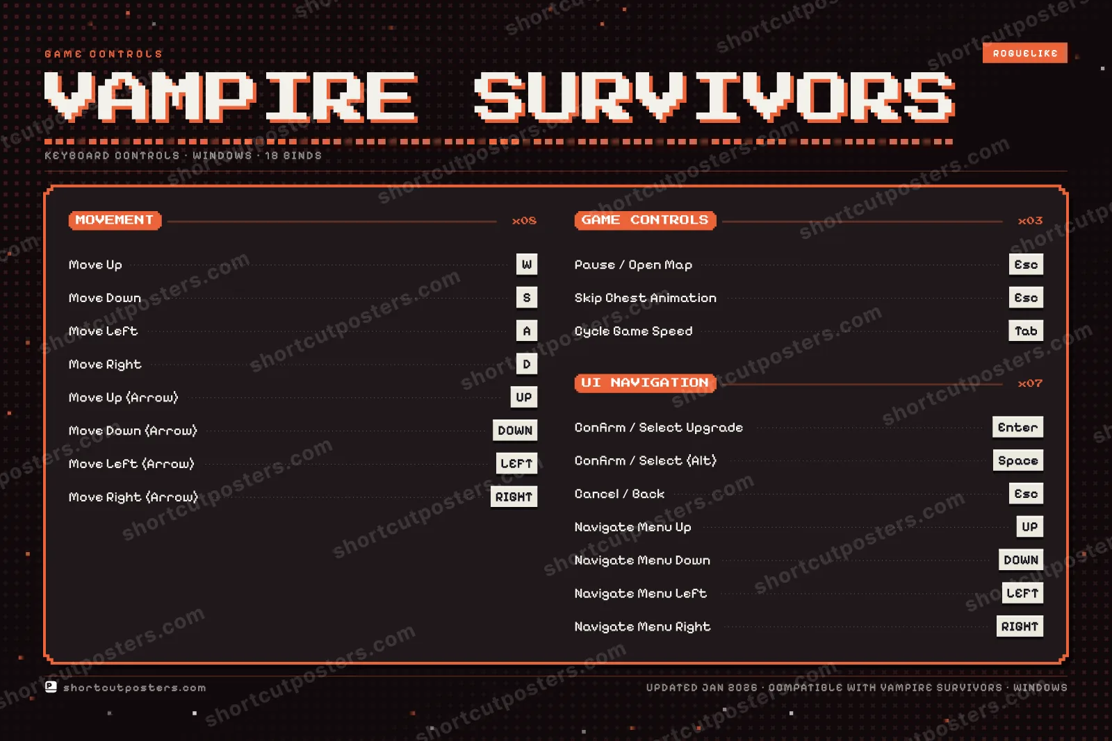 Vampire Survivors controls poster preview