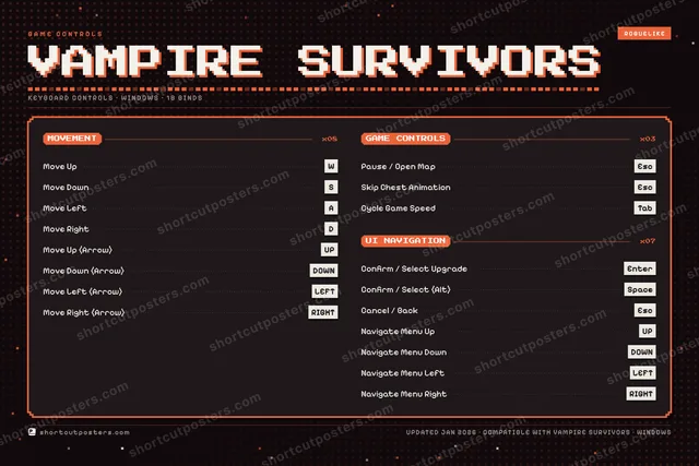 Vampire Survivors controls poster preview